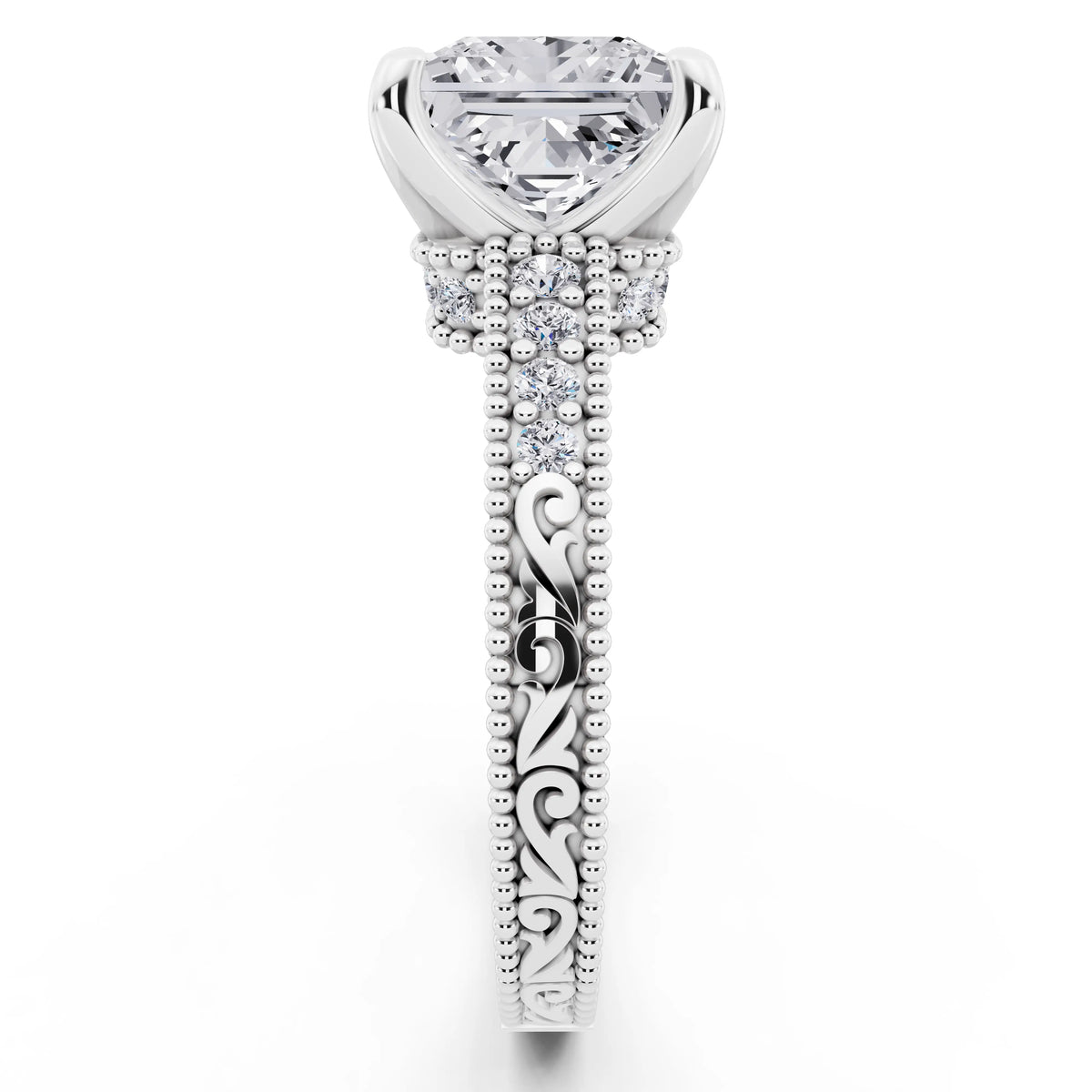 Platinum Princess Cut Diamond Vintage - side view