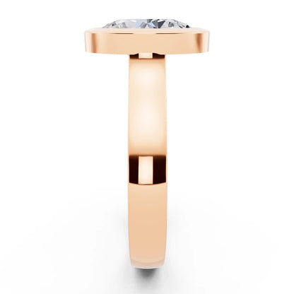 18 KT Rose Gold Oval Cut Diamond Bezel Set Solitaire Ring - side view