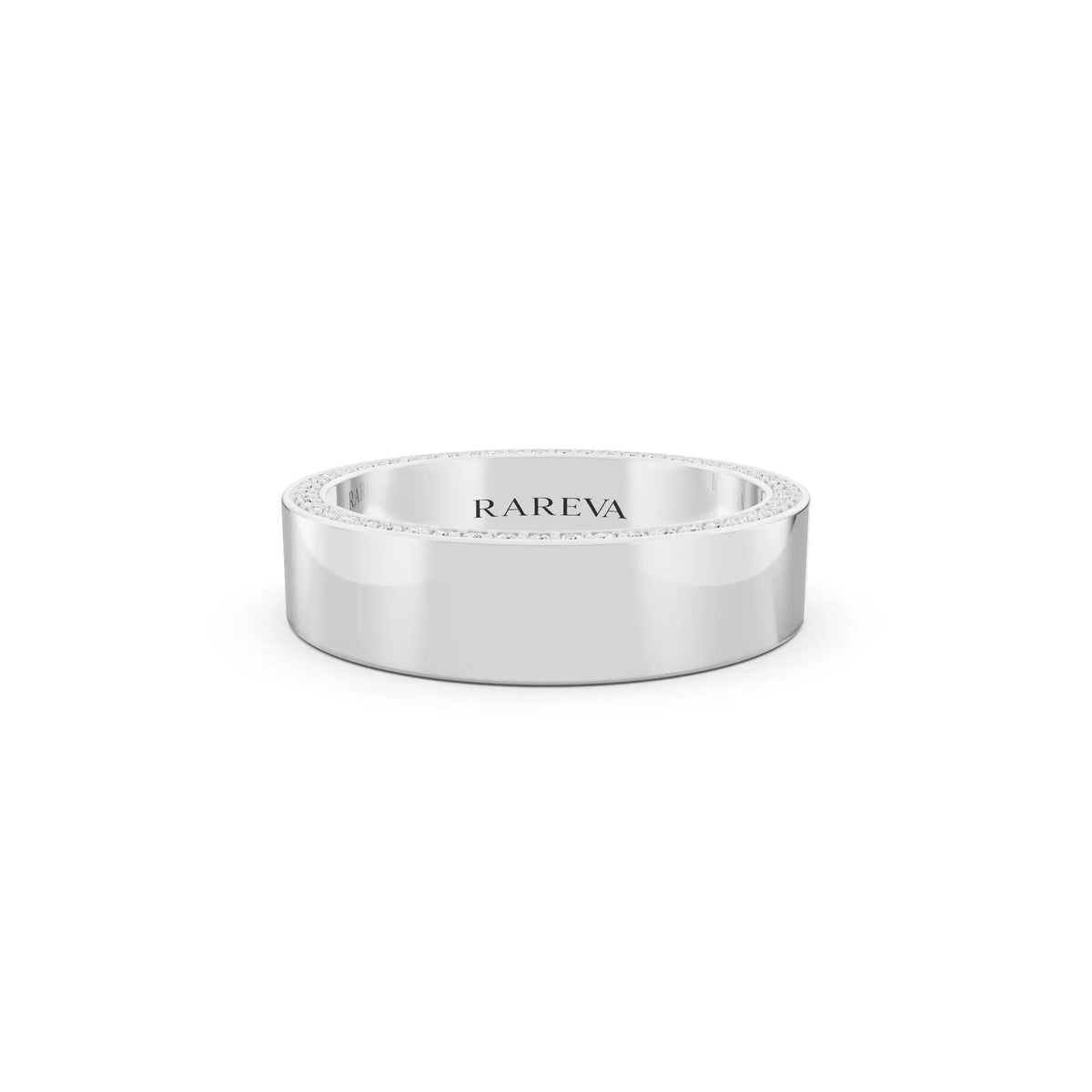 10K White Gold Men's Round Cut Diamond Side Pave Band - 5mm - Front