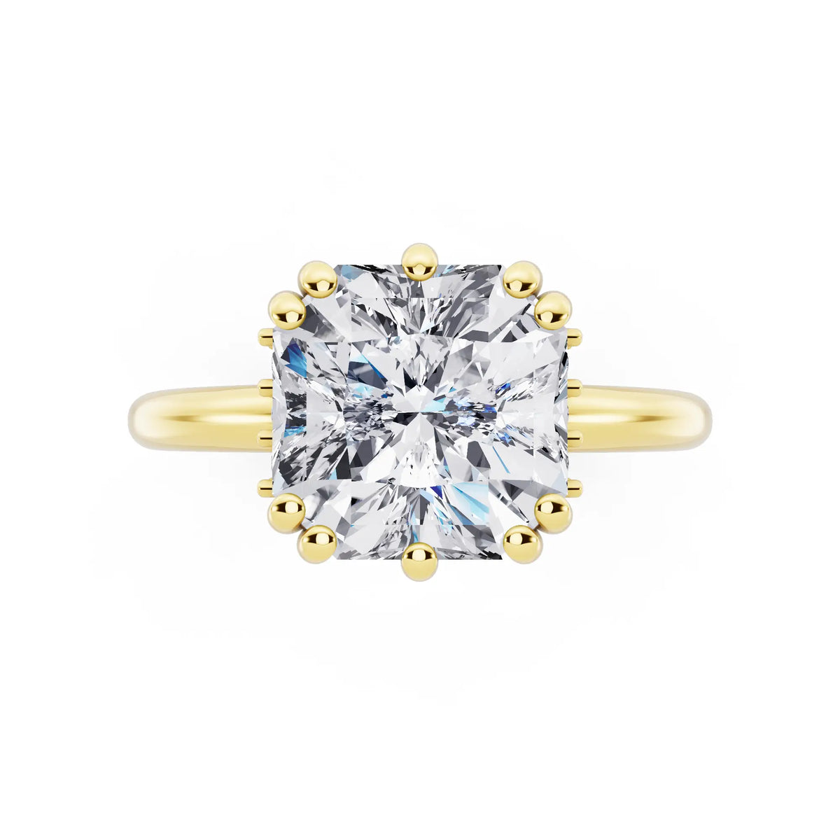 18 KT Yellow Gold Asscher Cut Diamond Solitaire Ring with Hidden Accent Basket - top angle