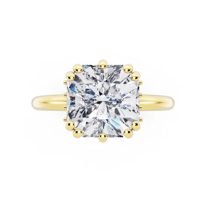 18 KT Yellow Gold Asscher Cut Diamond Solitaire Ring with Hidden Accent Basket - top angle