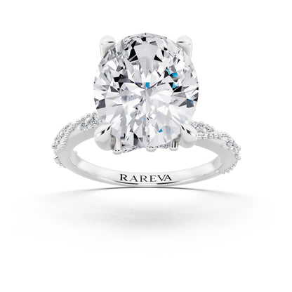 14 KT White Gold Oval Cut Diamond Ring with Marquise Accent - front view
