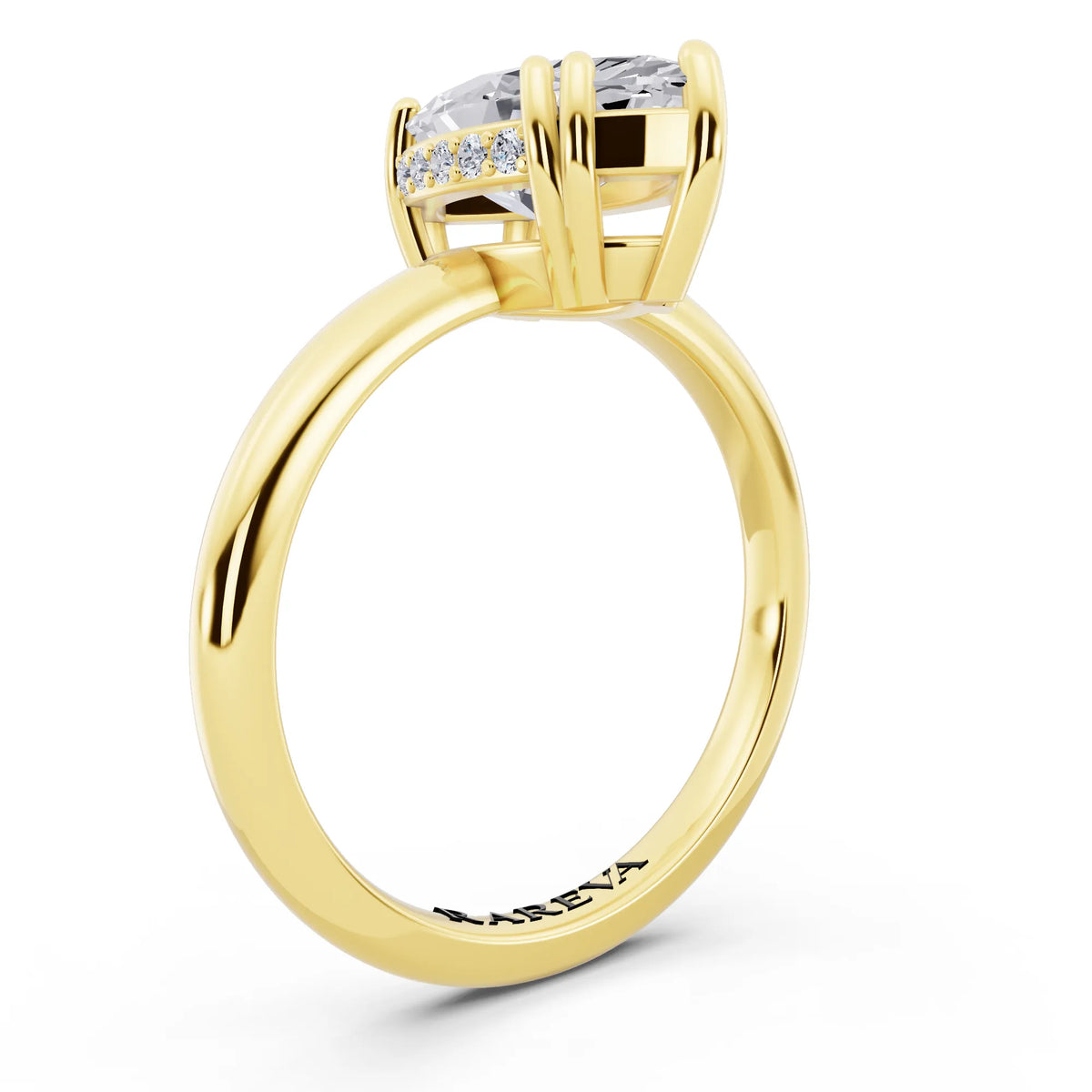 14 KT Yellow Gold Marquise Cut Diamond Solitaire Ring with Hidden Accent Basket - top view