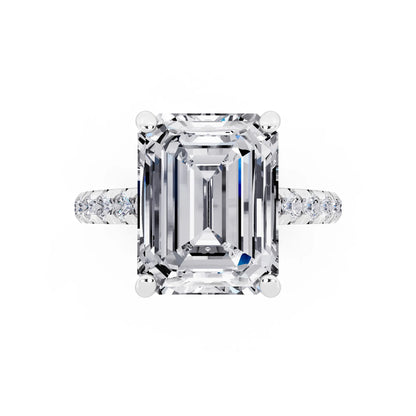 Platinum Emerald Cut Diamond Ring with Hidden Halo - top angle