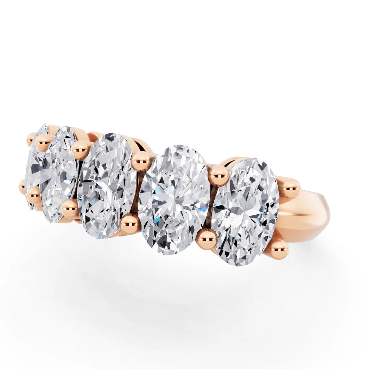 14K Rose Gold Five Stone Oval Cut Diamond Half Eternity Wedding Band - 2.7mm - Close up