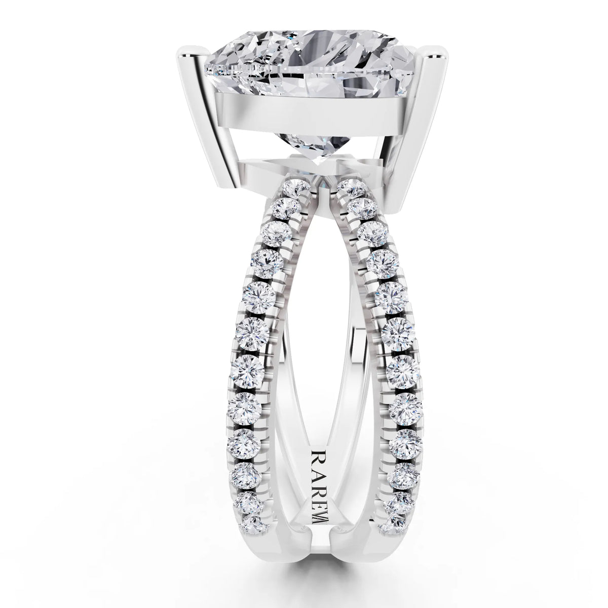 14 KT White Gold Heart Cut Diamond Ring with Twisted Split Shank - side view