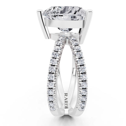 14 KT White Gold Heart Cut Diamond Ring with Twisted Split Shank - side view