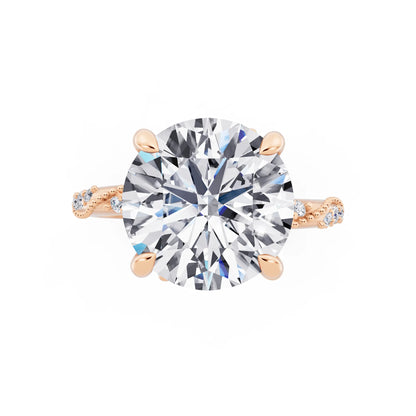 14 KT Rose Gold Round Cut Diamond Ring with Marquise Accent - top angle