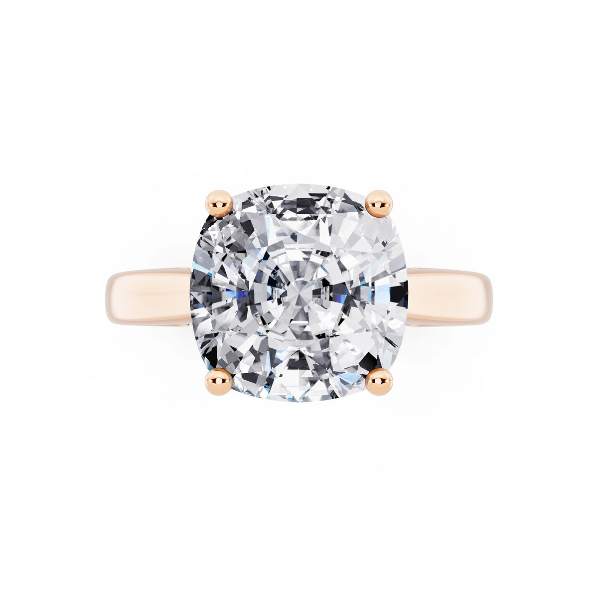 18 KT Rose Gold Cushion Cut Diamond Solitaire Ring with Hidden Accent - top angle