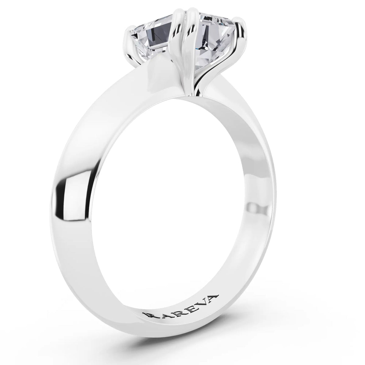 Platinum Emerald Cut Diamond Solitaire Ring with Knife Edge Band - top view