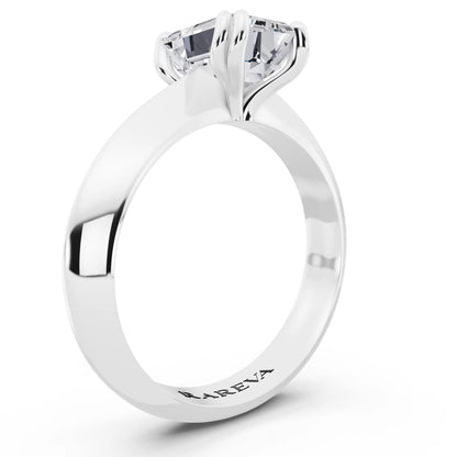 Platinum Emerald Cut Diamond Solitaire Ring with Knife Edge Band - top view