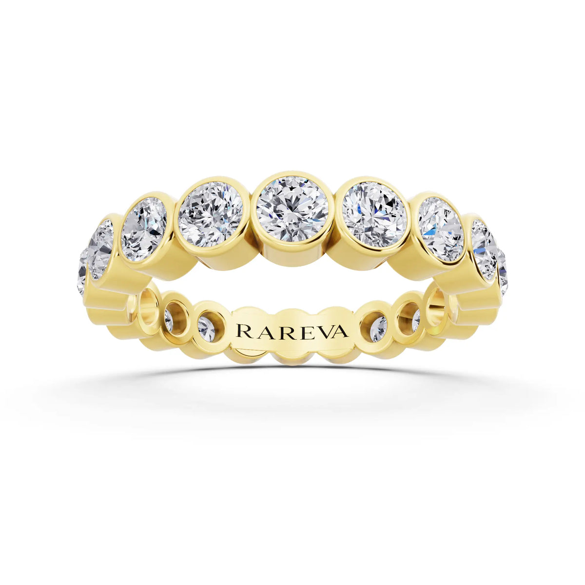 10K Yellow Gold Round Cut Bezel Set Diamond Full Eternity Wedding Band - 3.5mm - Front