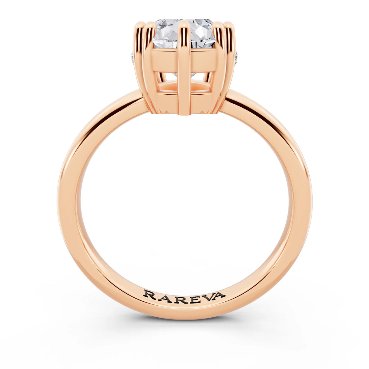 14 KT Rose Gold Pear Cut Diamond Solitaire Ring with Hidden Accent Basket - through finger