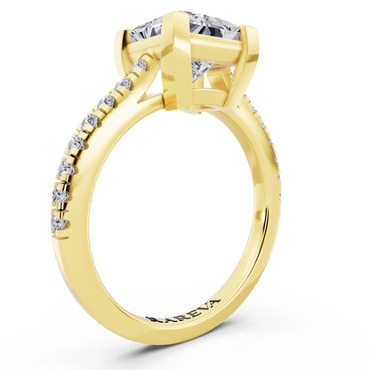 18 KT Yellow Gold Princess Cut Diamond Claw Prong Solitaire Ring with French Pave Band - top view
