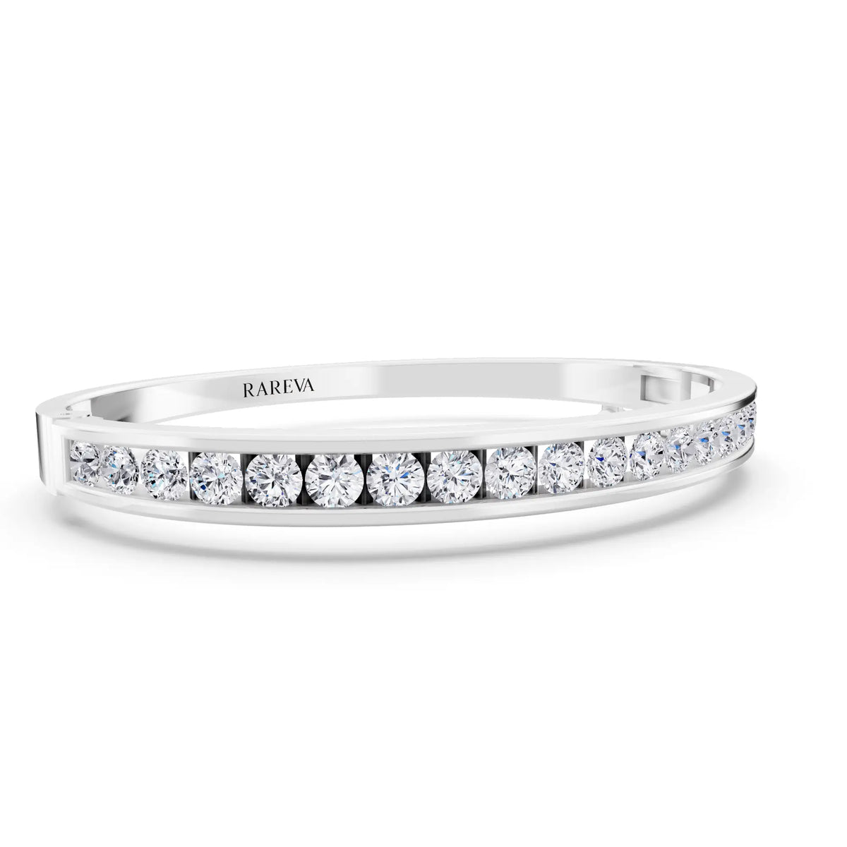Silver Round Cut Channel Set Diamond Bangle Bracelet - Top1