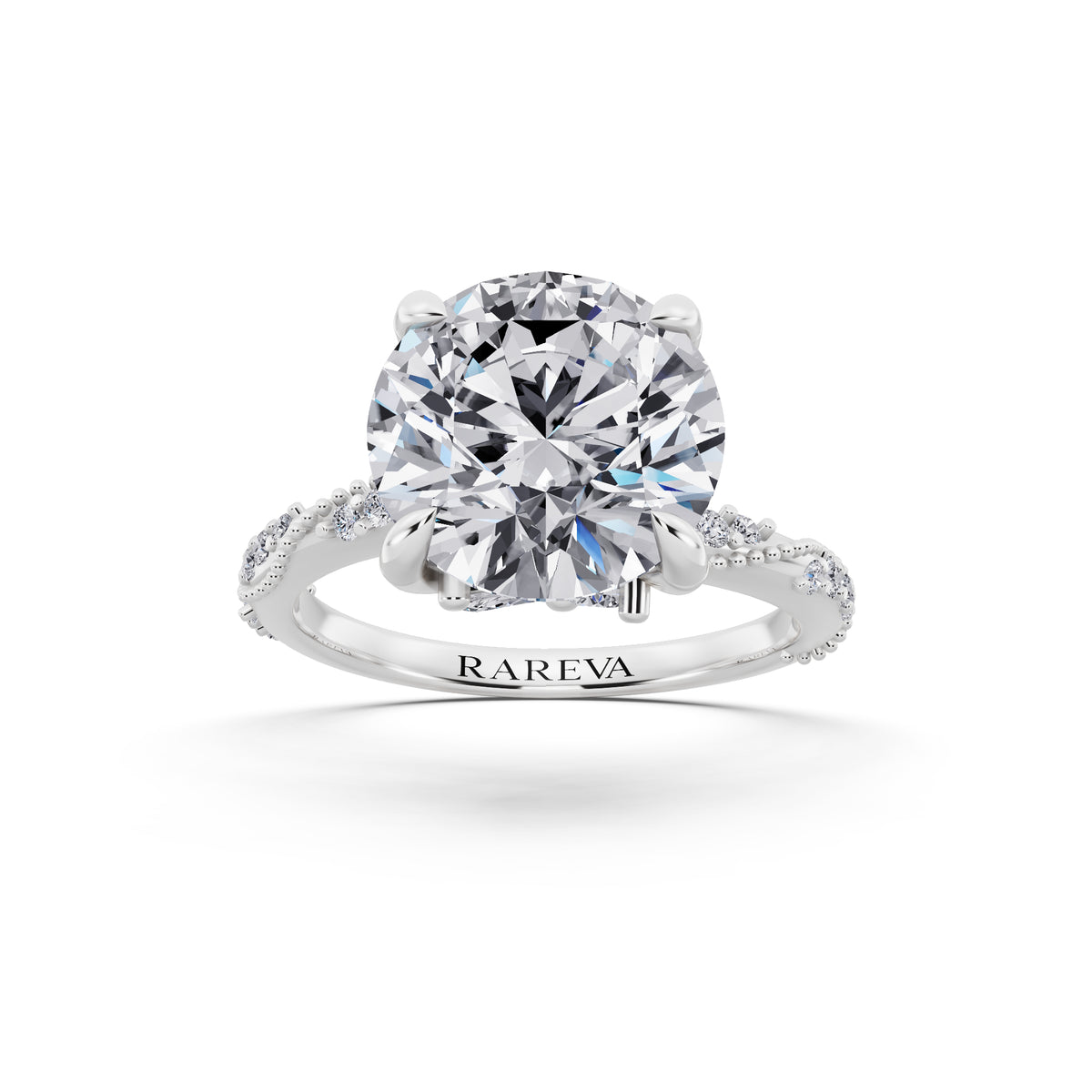 14 KT White Gold Round Cut Diamond Ring with Marquise Accent - front view