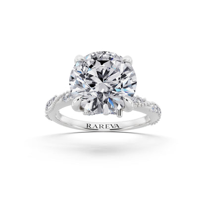 14 KT White Gold Round Cut Diamond Ring with Marquise Accent - front view