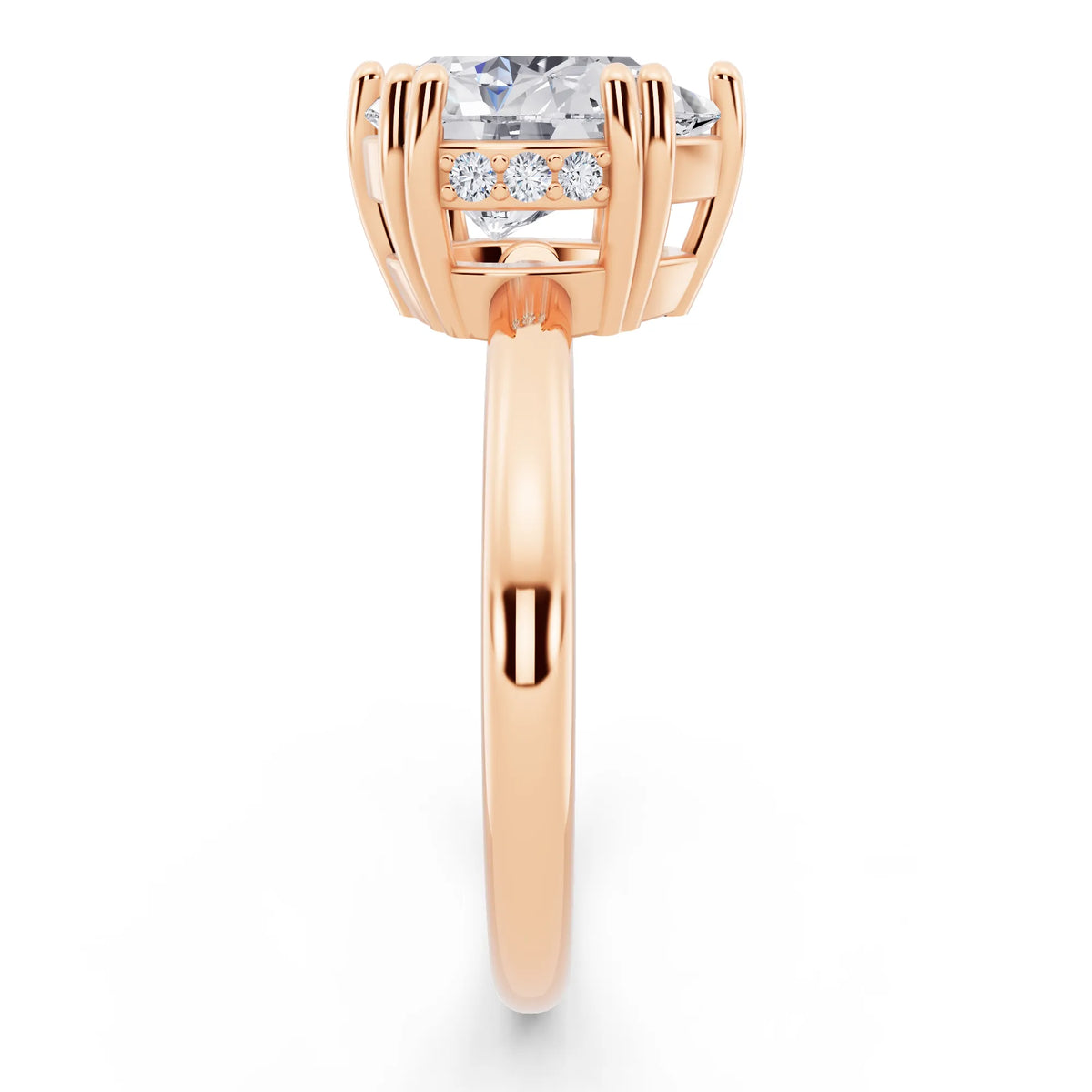 14 KT Rose Gold Pear Cut Diamond Solitaire Ring with Hidden Accent Basket - side view