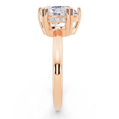 14 KT Rose Gold Pear Cut Diamond Solitaire Ring with Hidden Accent Basket - side view