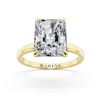14 KT Yellow Gold Radiant Cut Diamond Solitaire Ring with Pave Collar - front view