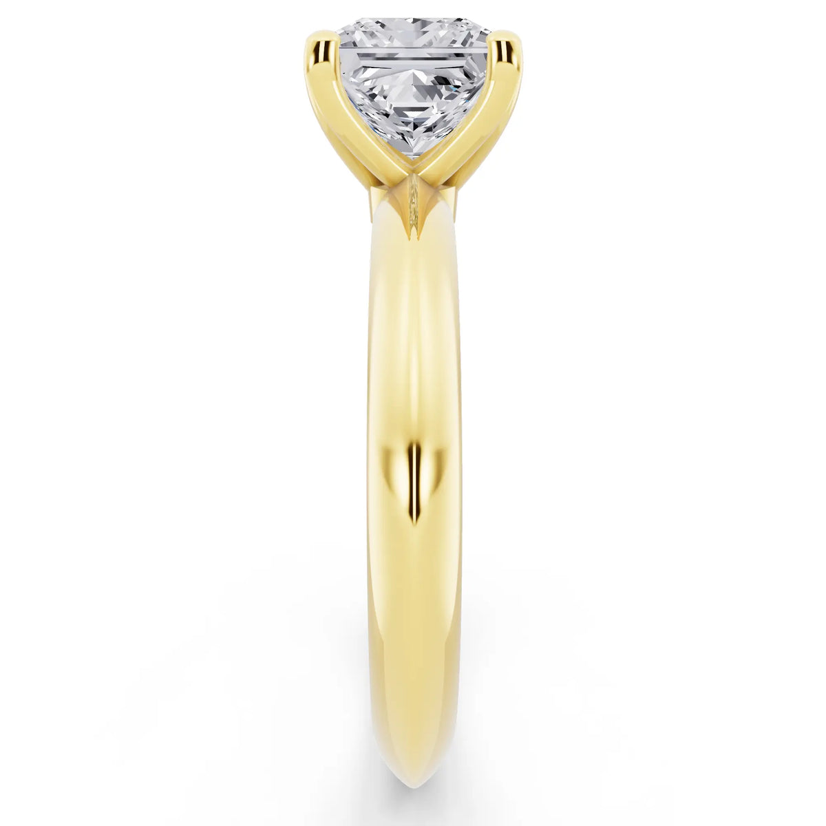 14 KT Yellow Gold Princess Cut Diamond Classic Solitaire Ring - side view