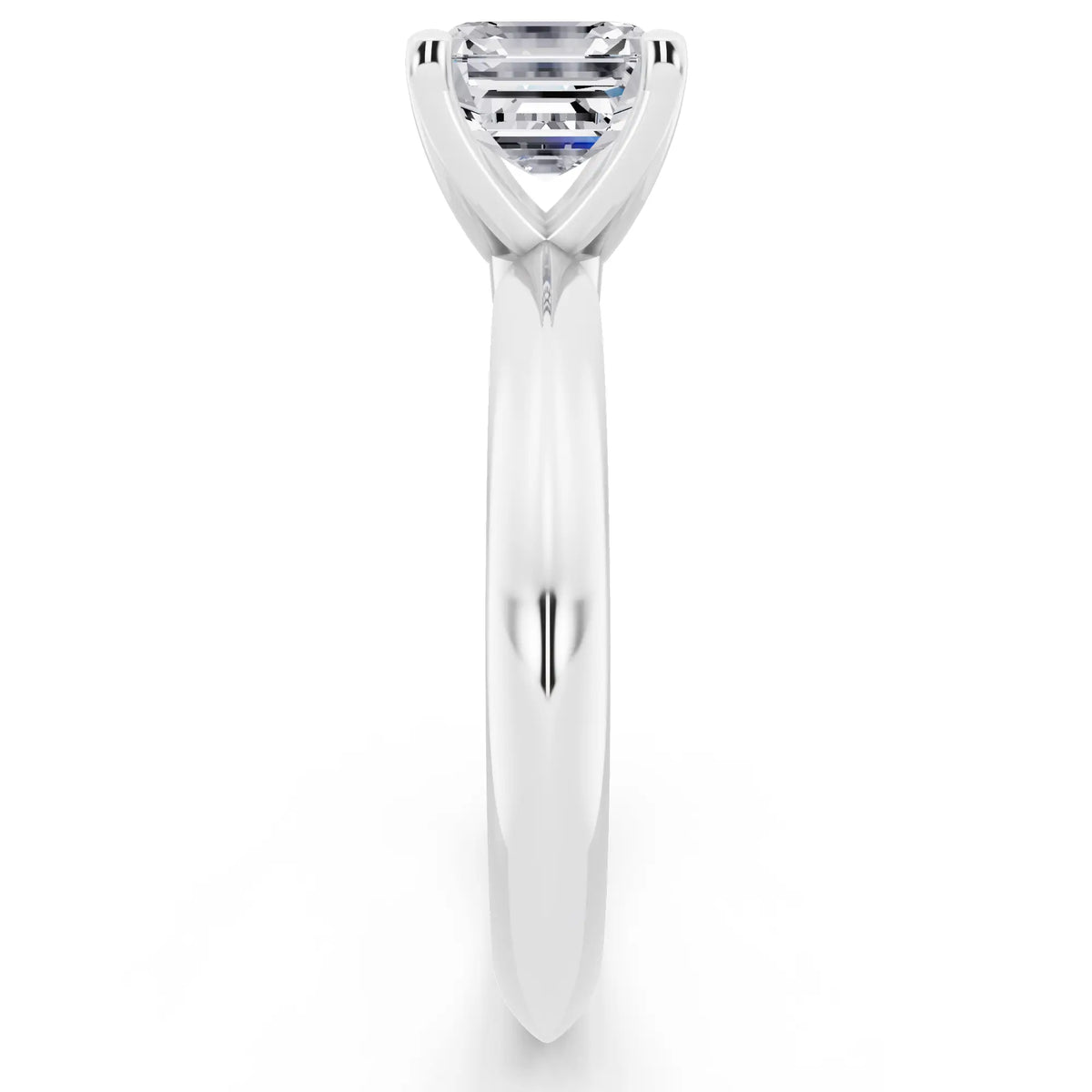 14 KT White Gold Asscher Cut Diamond Classic Solitaire Ring - side view