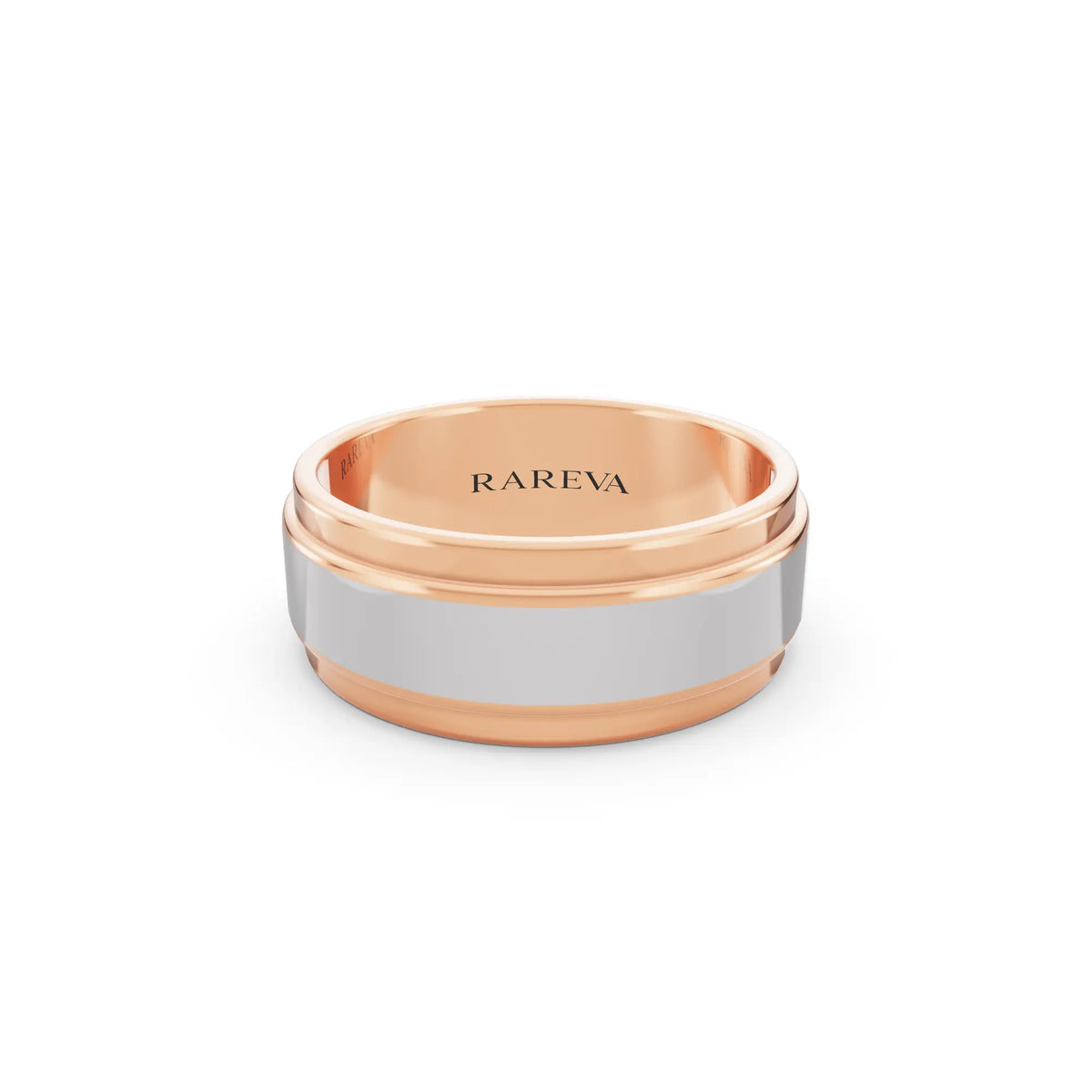 14K Rose Gold Men's Step Edge Wedding Band - 7.5mm - Front