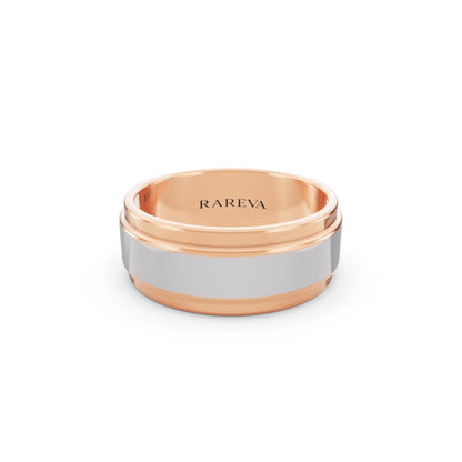 14K Rose Gold Men's Step Edge Wedding Band - 7.5mm - Front