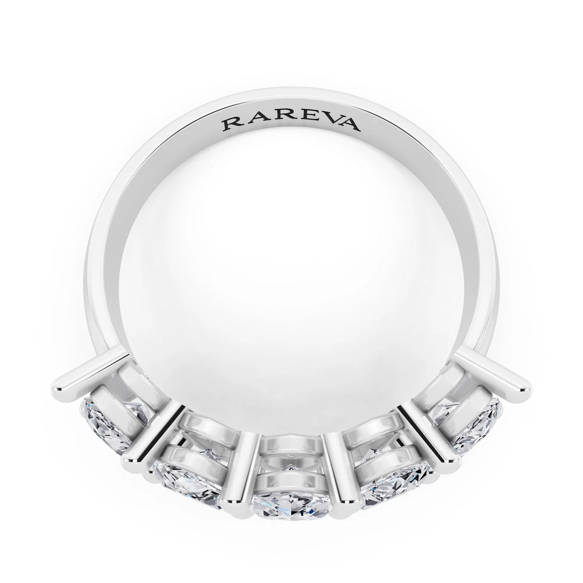 Platinum Five Stone Marquise Cut Diamond Half Eternity Wedding Band - 3mm - Top