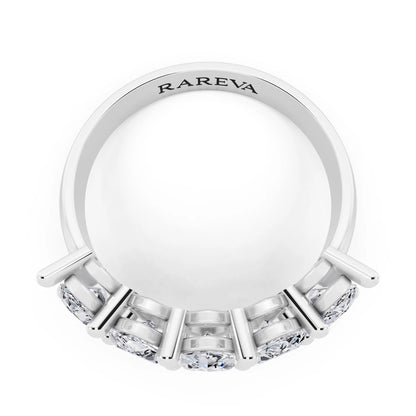 Platinum Five Stone Marquise Cut Diamond Half Eternity Wedding Band - 3mm - Top