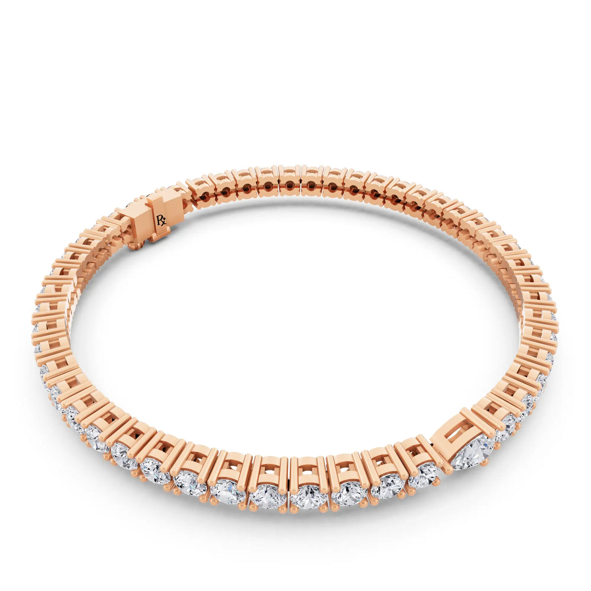 10K Rose Gold Round Cut Diamond Tennis Bracelet with Pear Accent - Left