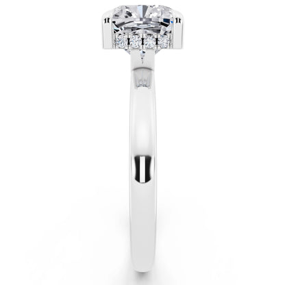 18 KT White Gold Cushion Cut Diamond Solitaire Ring with Hidden Halo - side view