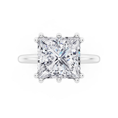 14 KT White Gold Princess Cut Diamond Solitaire Ring with Hidden Accent Basket - top angle