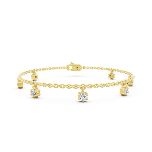 10K Yellow Gold Round Cut Diamond Drop Chain Bracelet - Main