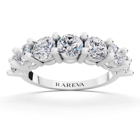 Silver Seven Stone Round Cut Diamond Half Eternity Wedding Band - 2mm - Front