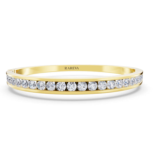 14K Yellow Gold Round Cut Channel Set Diamond Bangle Bracelet - Main