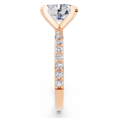 14 KT Rose Gold Oval Cut Diamond Solitaire Ring with Pave Shank - side view