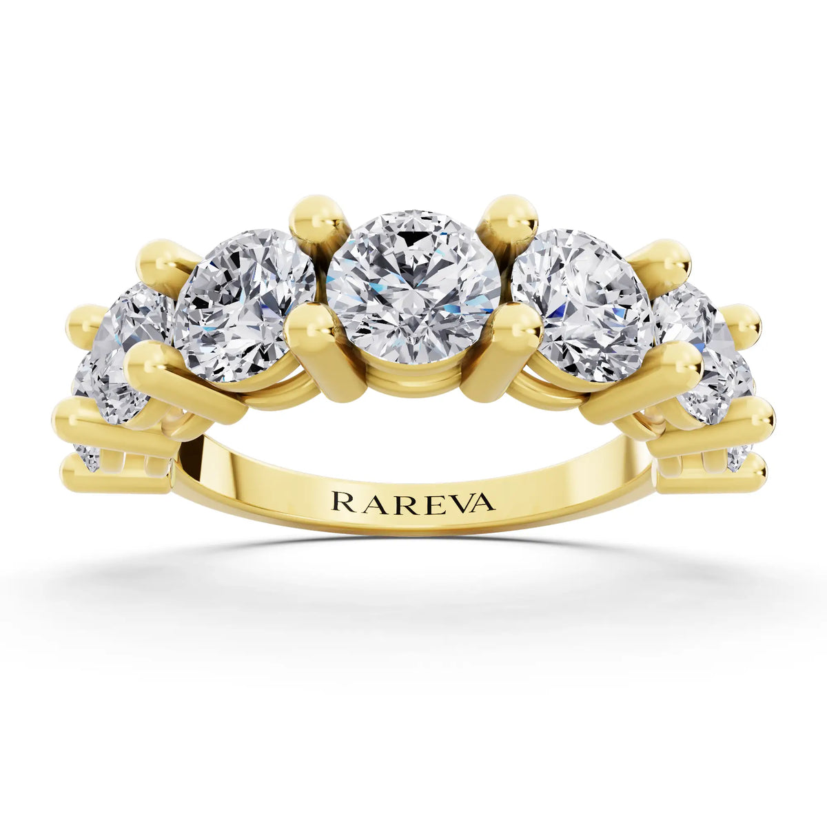 10K Yellow Gold Seven Stone Round Cut Diamond Half Eternity Wedding Band - 2.4mm - Front