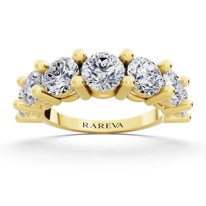 10K Yellow Gold Seven Stone Round Cut Diamond Half Eternity Wedding Band - 2.4mm - Front