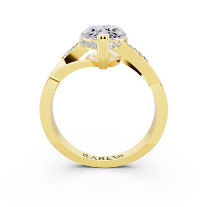 14 KT Yellow Gold Marquise Cut Diamond Split Shank Engagement Ring with Hidden Halo - through finger