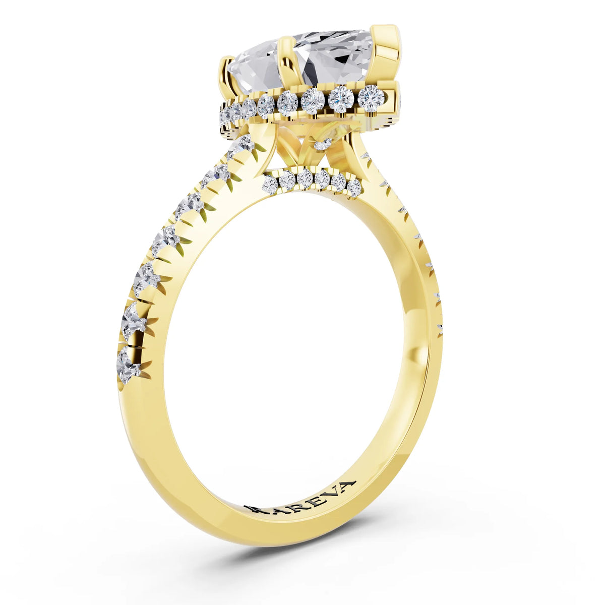 14 KT Yellow Gold Marquise Cut Diamond Ring with Hidden Halo - top view