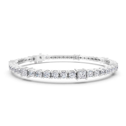 Platinum Round and Princess Cut Diamond Tennis Bracelet - Top1