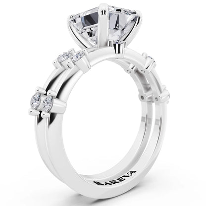 Platinum Emerald Cut Diamond Ring with Floating Accent Band - top view