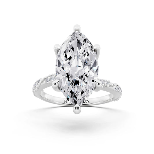 14 KT White Gold Marquise Cut Diamond Ring with Marquise Accent - front view