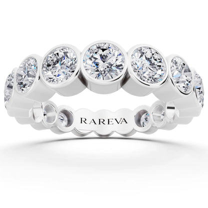 Silver Round Cut Bezel Set Diamond Full Eternity Wedding Band - 4.1mm - Front