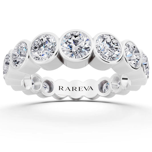Silver Round Cut Bezel Set Diamond Full Eternity Wedding Band - 4.1mm - Front