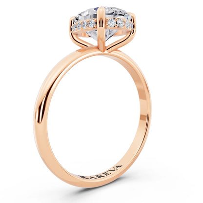 18 KT Rose Gold Oval Cut Diamond Hidden Halo Solitaire Ring - top view