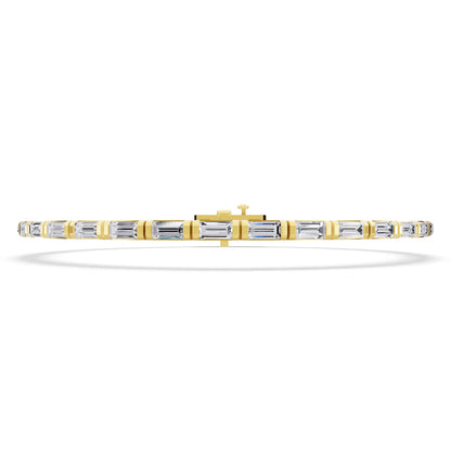 14K Yellow Gold Baguette Cut Diamond Tennis Bracelet - Front