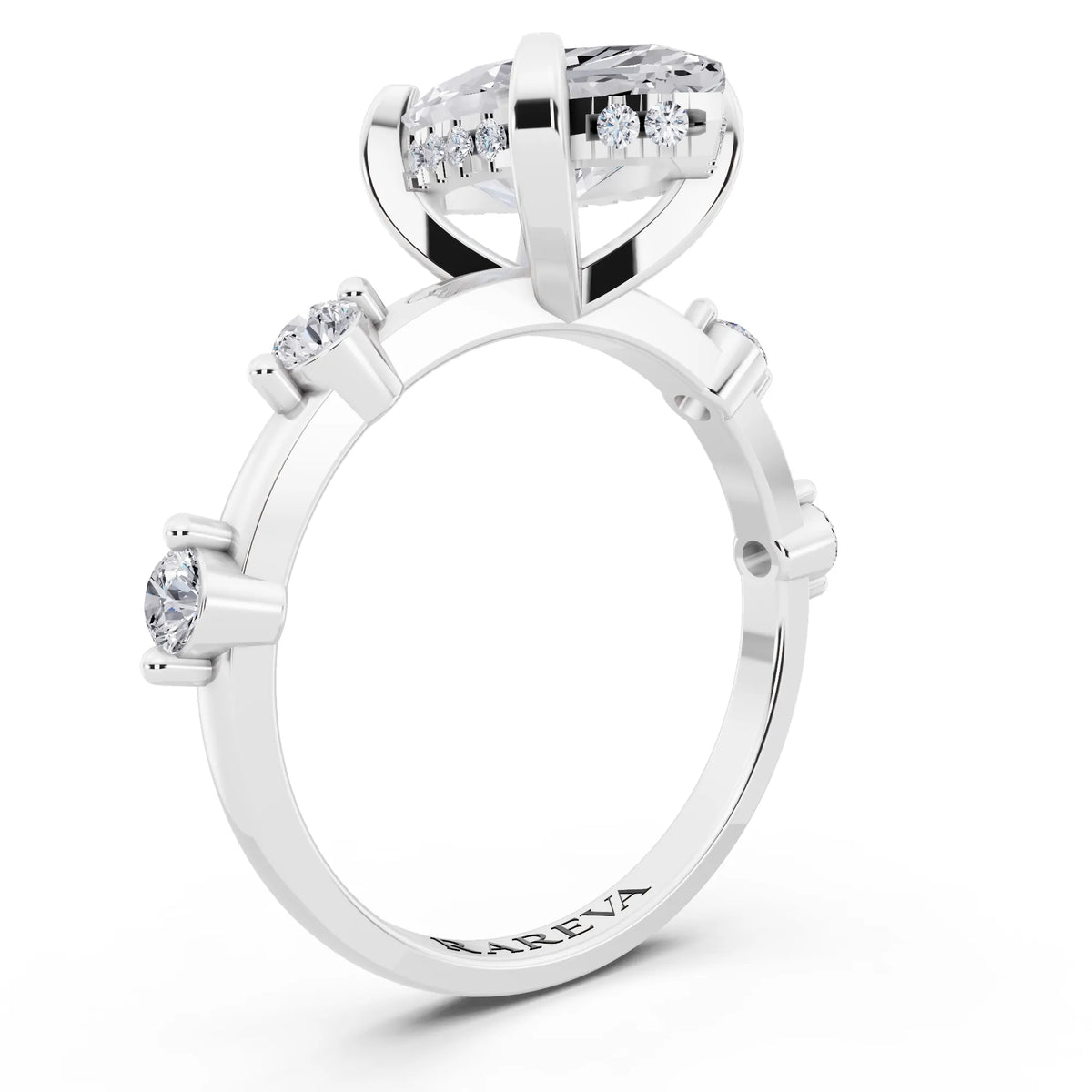 14 KT White Gold Marquise Cut Diamond Solitaire Ring with Floating Diamond Accents - top view