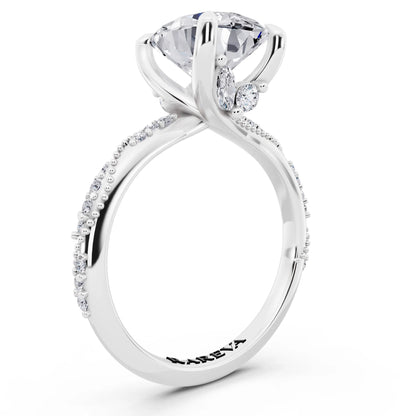 18 KT White Gold Oval Cut Diamond Ring with Marquise Accent - top view